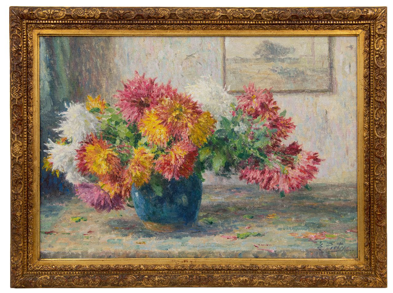 Pieters E. | Evert Pieters | Schilderijen te koop aangeboden | Gemberpot met asters, olieverf op doek 50,1 x 71,1 cm, gesigneerd rechtsonder Pieters E. | Evert Pieters | Schilderijen te koop aangeboden | Gemberpot met asters, olieverf op doek 50,1 x 71,1 cm, gesigneerd rechtsonder