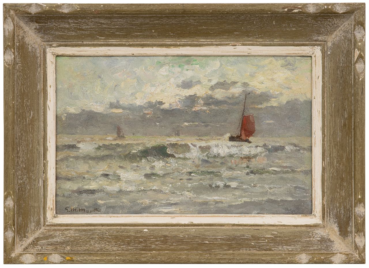 Munthe G.A.L. | Gerhard Arij Ludwig 'Morgenstjerne' Munthe | Schilderijen te koop aangeboden | Binnenvarende vissersschepen, Katwijk, olieverf op doek op paneel 22,9 x 35,8 cm, gesigneerd linksonder Munthe G.A.L. | Gerhard Arij Ludwig 'Morgenstjerne' Munthe | Schilderijen te koop aangeboden | Binnenvarende vissersschepen, Katwijk, olieverf op doek op paneel 22,9 x 35,8 cm, gesigneerd linksonder