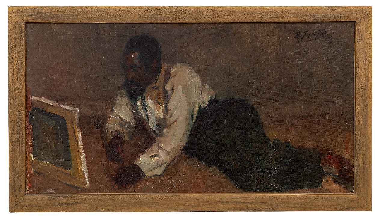 Frankfort E. | Eduard Frankfort, De kunstliefhebber, olieverf op doek 32,8 x 59,9 cm, gesigneerd rechtsboven en gedateerd '06 Frankfort E. | Eduard Frankfort, De kunstliefhebber, olieverf op doek 32,8 x 59,9 cm, gesigneerd rechtsboven en gedateerd '06