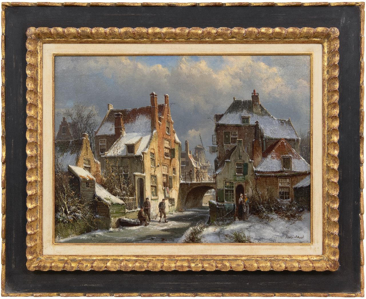 Koekkoek W. | Willem Koekkoek | Schilderijen te koop aangeboden | Hollands stadsgezicht in de winter, olieverf op doek 44,3 x 60,4 cm, gesigneerd rechtsonder Koekkoek W. | Willem Koekkoek | Schilderijen te koop aangeboden | Hollands stadsgezicht in de winter, olieverf op doek 44,3 x 60,4 cm, gesigneerd rechtsonder