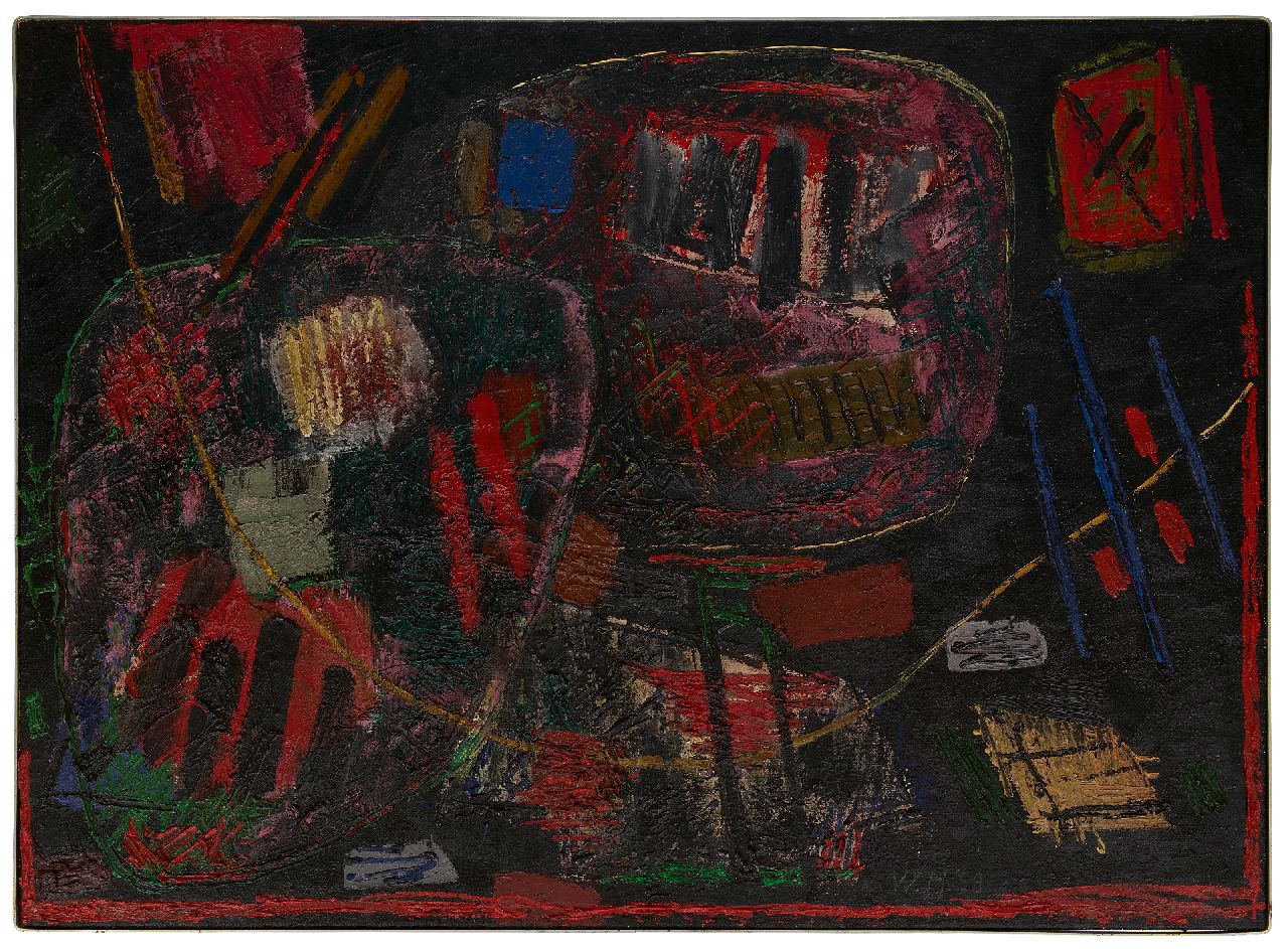 Hussem W.F.K. | 'Willem' Frans Karel Hussem | Schilderijen te koop aangeboden | Zonder titel, olieverf op jute 95,1 x 130,0 cm, gesigneerd rechtsonder met initialen en gedateerd '58 Hussem W.F.K. | 'Willem' Frans Karel Hussem | Schilderijen te koop aangeboden | Zonder titel, olieverf op jute 95,1 x 130,0 cm, gesigneerd rechtsonder met initialen en gedateerd '58