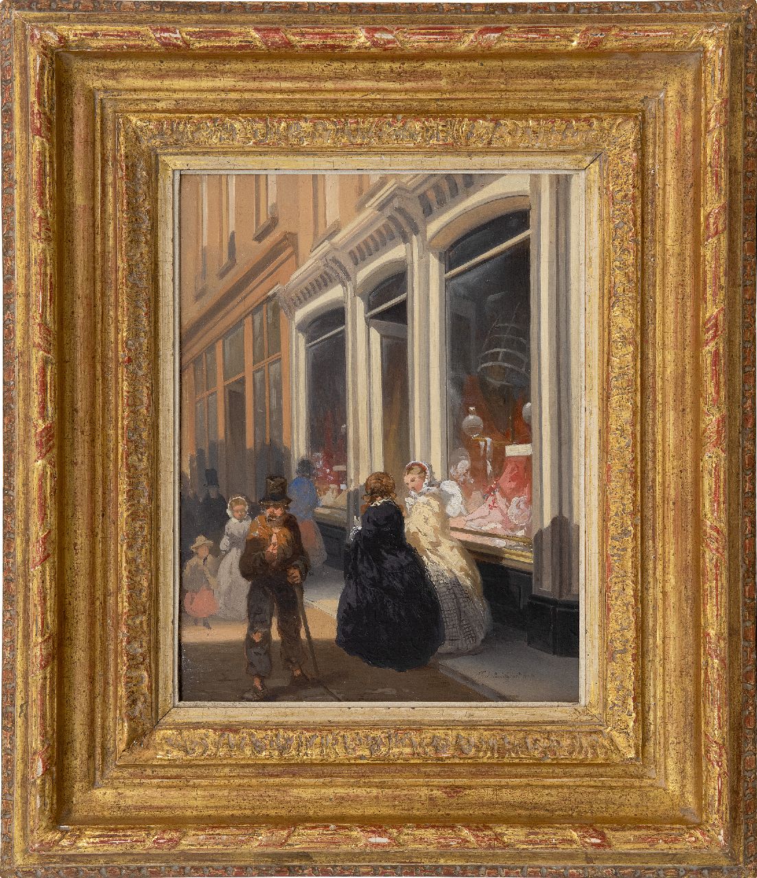 Breuhaus de Groot F.A. | Frans Arnold Breuhaus de Groot | Schilderijen te koop aangeboden | Elegante vrouwen voor een korsetterie winkel, olieverf op paneel 33,0 x 25,0 cm, gesigneerd rechtsonder Breuhaus de Groot F.A. | Frans Arnold Breuhaus de Groot | Schilderijen te koop aangeboden | Elegante vrouwen voor een korsetterie winkel, olieverf op paneel 33,0 x 25,0 cm, gesigneerd rechtsonder