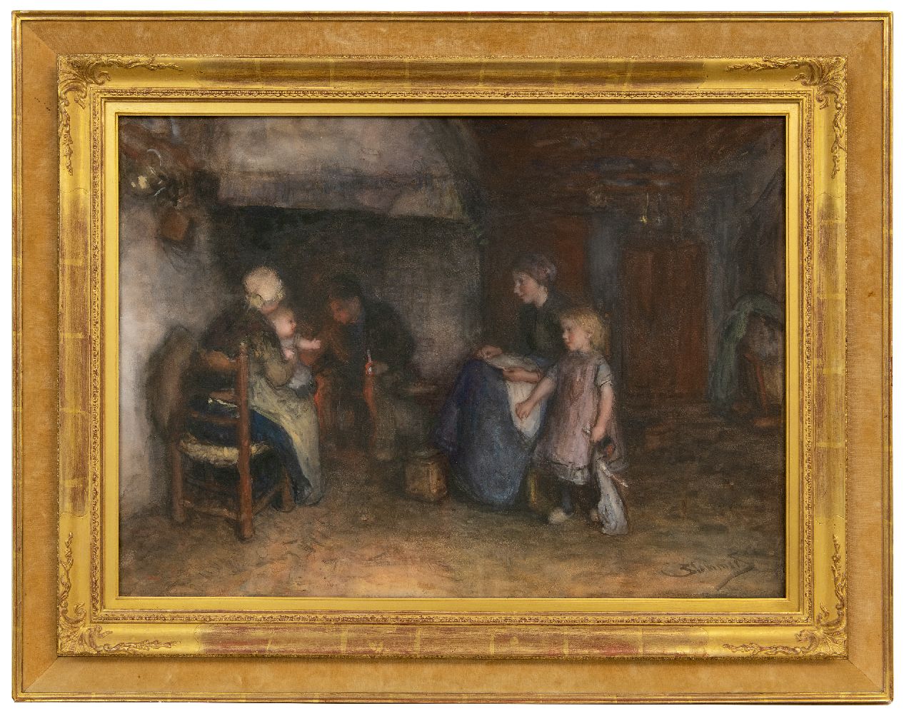 Blommers B.J. | Bernardus Johannes 'Bernard' Blommers | Aquarellen en tekeningen te koop aangeboden | Vissersfamilie bij de haard, aquarel op papier 51,7 x 71,0 cm, gesigneerd rechtsonder Blommers B.J. | Bernardus Johannes 'Bernard' Blommers | Aquarellen en tekeningen te koop aangeboden | Vissersfamilie bij de haard, aquarel op papier 51,7 x 71,0 cm, gesigneerd rechtsonder