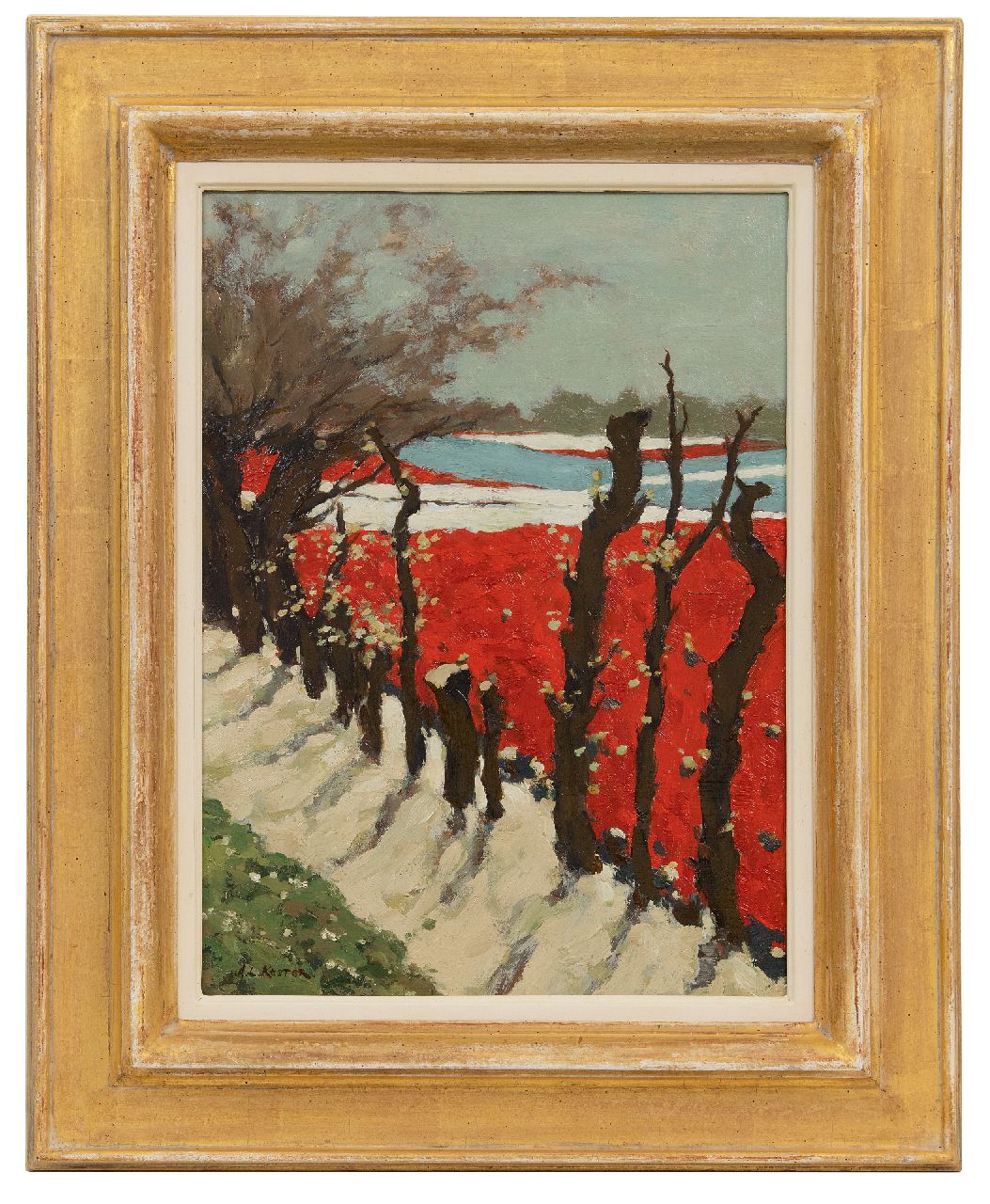 Koster A.L. | Anton Louis 'Anton' Koster, Bloeiende bollenvelden, olieverf op paneel 39,6 x 28,8 cm, gesigneerd linksonder Koster A.L. | Anton Louis 'Anton' Koster, Bloeiende bollenvelden, olieverf op paneel 39,6 x 28,8 cm, gesigneerd linksonder