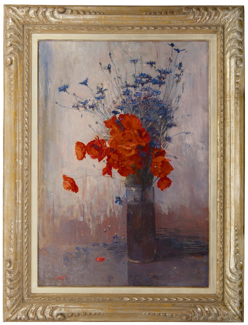 Oerder F.D. | 'Frans' David Oerder, Klaprozen en korenbloemen in hoge vaas, olieverf op doek 90,2 x 63,5 cm, gesigneerd linksonder Oerder F.D. | 'Frans' David Oerder, Klaprozen en korenbloemen in hoge vaas, olieverf op doek 90,2 x 63,5 cm, gesigneerd linksonder