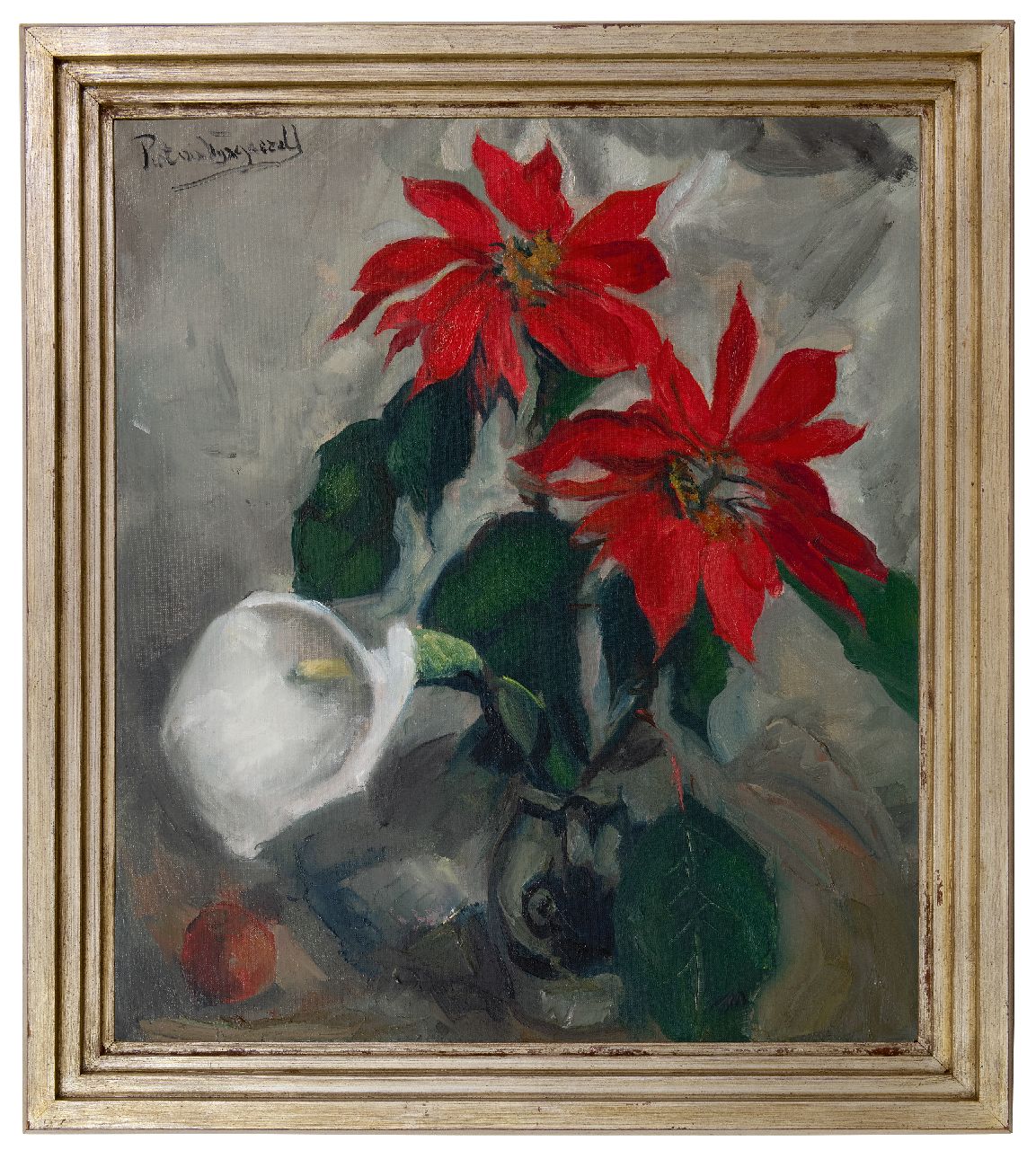Wijngaerdt P.T. van | Petrus Theodorus 'Piet' van Wijngaerdt | Schilderijen te koop aangeboden | Kerststerren met Aronskelk, olieverf op doek 78,0 x 68,2 cm, gesigneerd linksboven Wijngaerdt P.T. van | Petrus Theodorus 'Piet' van Wijngaerdt | Schilderijen te koop aangeboden | Kerststerren met Aronskelk, olieverf op doek 78,0 x 68,2 cm, gesigneerd linksboven