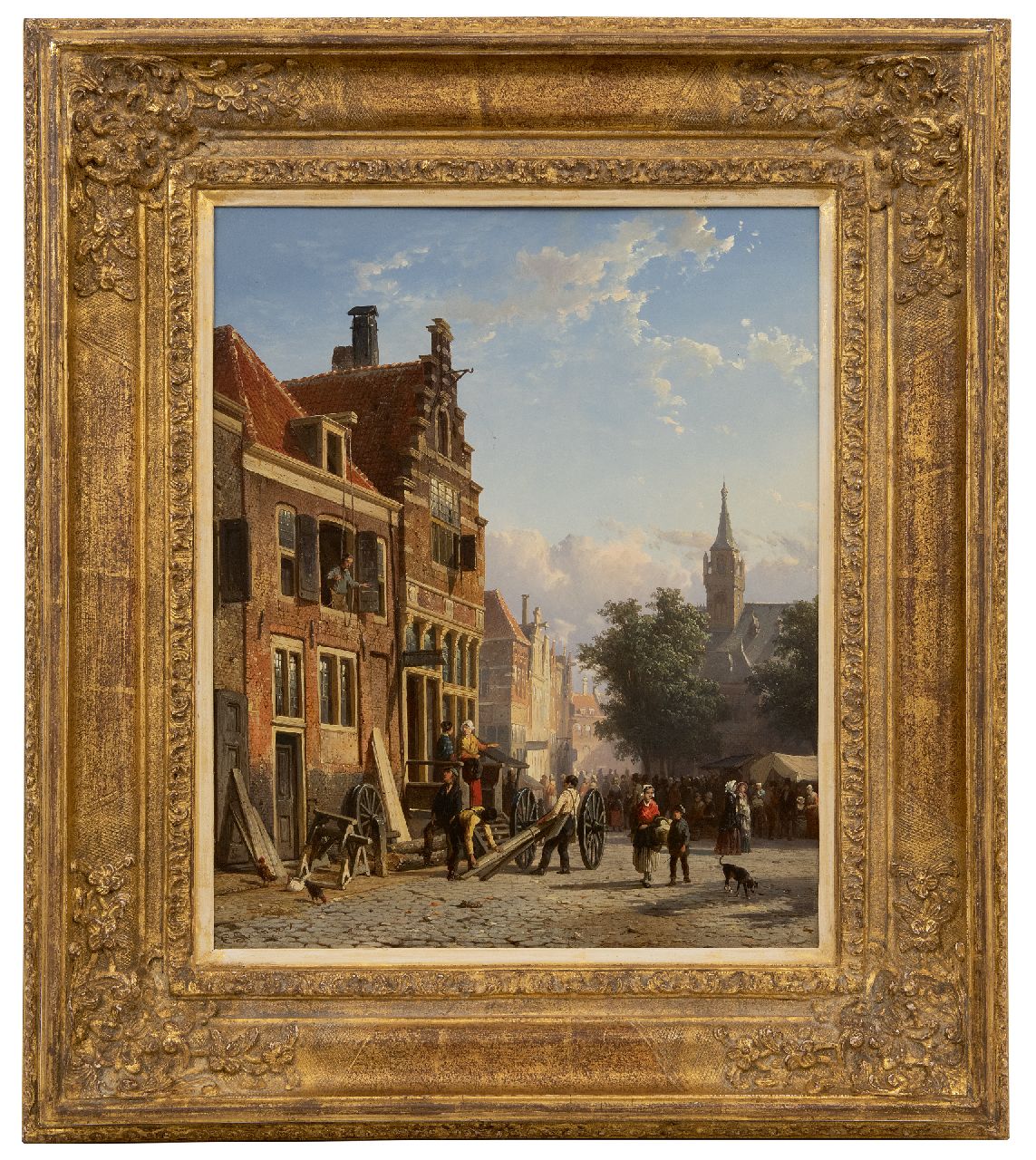 Springer C. | Cornelis Springer, Bouwwerkzaamheden aan een Oudhollands huis, olieverf op paneel 42,0 x 34,5 cm, gesigneerd linksonder voluit en met monogram en te dateren ca. 1852-1857 Springer C. | Cornelis Springer, Bouwwerkzaamheden aan een Oudhollands huis, olieverf op paneel 42,0 x 34,5 cm, gesigneerd linksonder voluit en met monogram en te dateren ca. 1852-1857