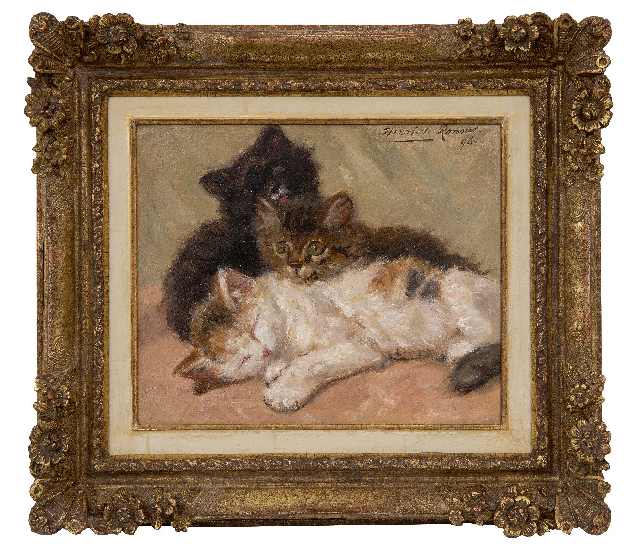 Ronner-Knip H. | Henriette Ronner-Knip | Schilderijen te koop aangeboden | Drie kittens, olieverf op papier op paneel 19,0 x 22,5 cm, gesigneerd rechtsboven en gedateerd '96 Ronner-Knip H. | Henriette Ronner-Knip | Schilderijen te koop aangeboden | Drie kittens, olieverf op papier op paneel 19,0 x 22,5 cm, gesigneerd rechtsboven en gedateerd '96