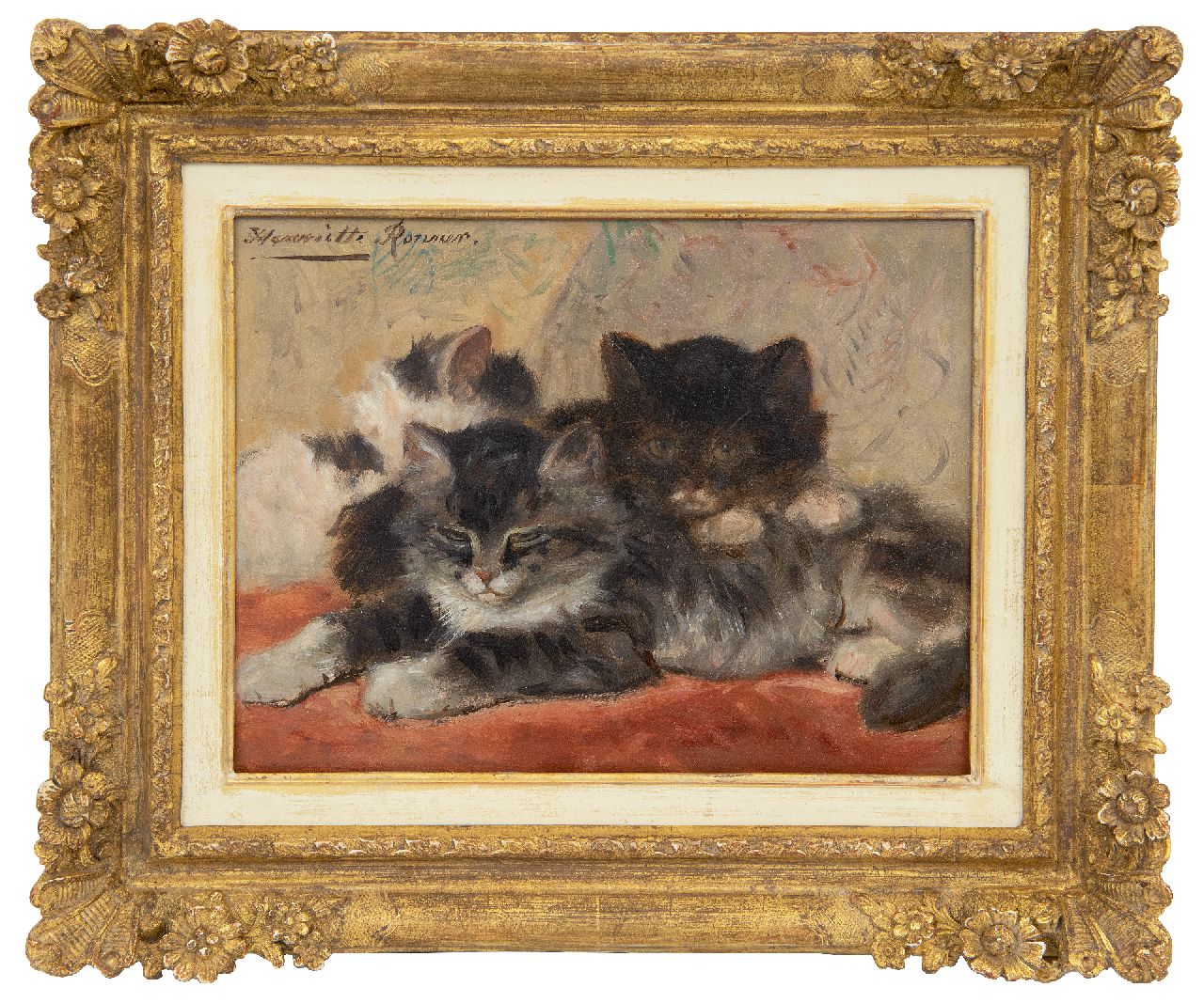 Ronner-Knip H. | Henriette Ronner-Knip | Schilderijen te koop aangeboden | Soezende katjes, olieverf op paneel 19,0 x 24,5 cm, gesigneerd linksboven Ronner-Knip H. | Henriette Ronner-Knip | Schilderijen te koop aangeboden | Soezende katjes, olieverf op paneel 19,0 x 24,5 cm, gesigneerd linksboven