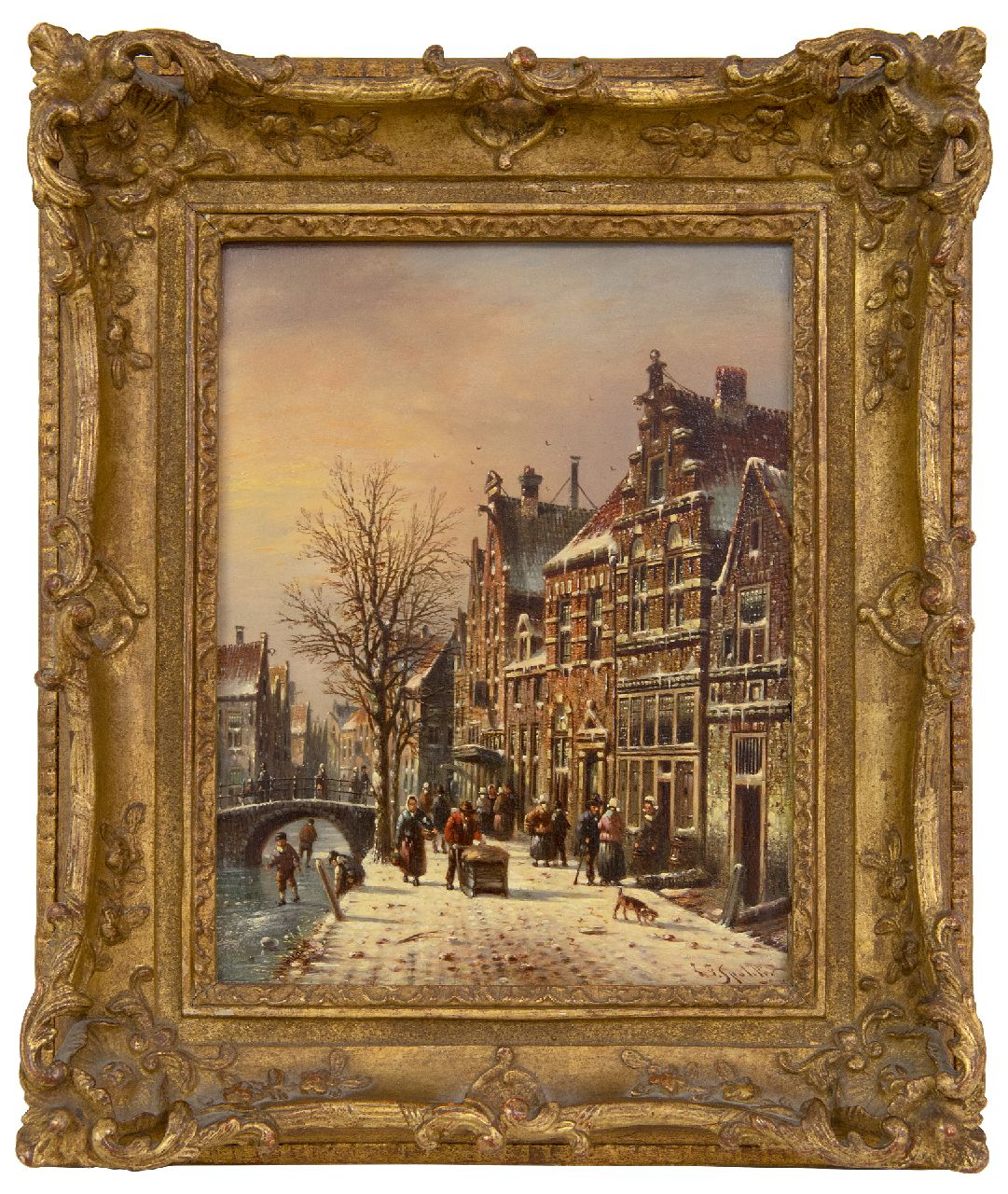 Spohler J.F. | Johannes Franciscus Spohler | Schilderijen te koop aangeboden | Winters stadsgezicht (pendant van zomer), olieverf op paneel 20,9 x 15,9 cm, gesigneerd rechtsonder Spohler J.F. | Johannes Franciscus Spohler | Schilderijen te koop aangeboden | Winters stadsgezicht (pendant van zomer), olieverf op paneel 20,9 x 15,9 cm, gesigneerd rechtsonder