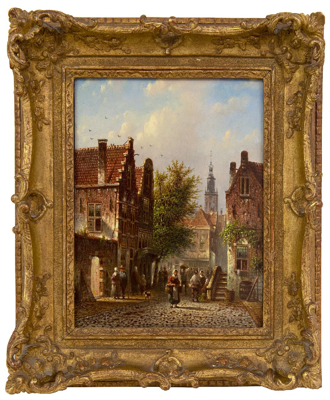 Spohler J.F. | Johannes Franciscus Spohler | Schilderijen te koop aangeboden | Zomers stadsgezicht met de toren van de Bakenesserkerk in Haarlem (pendant van winter), olieverf op paneel 20,9 x 15,8 cm, gesigneerd linksonder Spohler J.F. | Johannes Franciscus Spohler | Schilderijen te koop aangeboden | Zomers stadsgezicht met de toren van de Bakenesserkerk in Haarlem (pendant van winter), olieverf op paneel 20,9 x 15,8 cm, gesigneerd linksonder