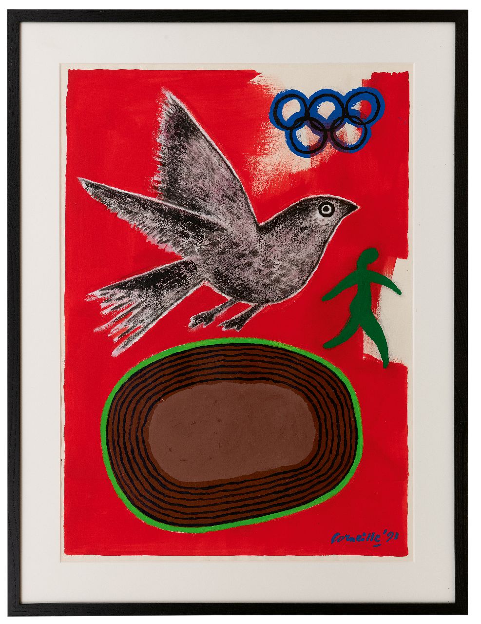 Corneille ('Corneille' Guillaume Beverloo)   | Corneille ('Corneille' Guillaume Beverloo) | Aquarellen en tekeningen te koop aangeboden | Ontwerp voor Het Europees Olympisch Jeugdfestival in Valkenswaard, 1993, gouache op papier 69,1 x 49,2 cm, gesigneerd rechtsonder en gedateerd '93