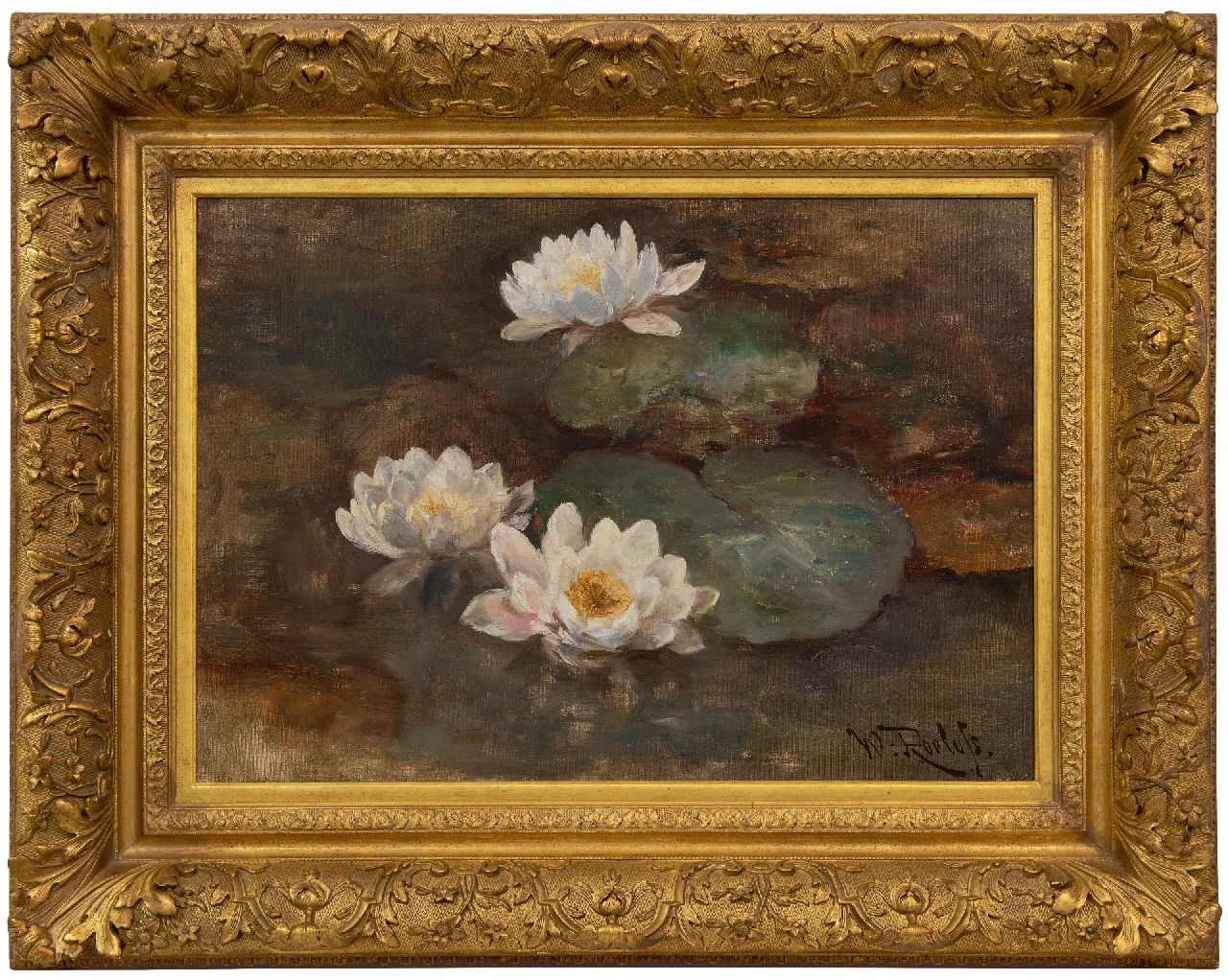Roelofs W. | Willem Roelofs | Schilderijen te koop aangeboden | Waterlelies, olieverf op doek 41,1 x 58,3 cm, gesigneerd rechtsonder Roelofs W. | Willem Roelofs | Schilderijen te koop aangeboden | Waterlelies, olieverf op doek 41,1 x 58,3 cm, gesigneerd rechtsonder