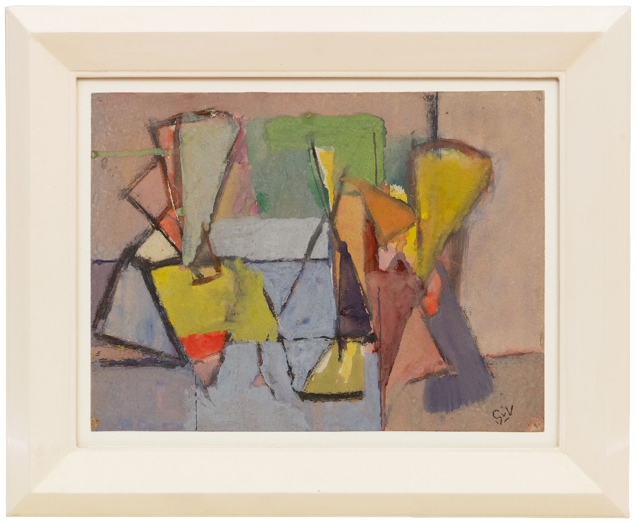 Velde G. van | Gerardus 'Geer' van Velde | Aquarellen en tekeningen te koop aangeboden | Personages autour d'une table (Figuren rond een tafel); verso: Stilleven bij raam, aquarel en gouache op papier 23,8 x 31,7 cm, gesigneerd rechtsonder en te dateren ca. 1944 Velde G. van | Gerardus 'Geer' van Velde | Aquarellen en tekeningen te koop aangeboden | Personages autour d'une table (Figuren rond een tafel); verso: Stilleven bij raam, aquarel en gouache op papier 23,8 x 31,7 cm, gesigneerd rechtsonder en te dateren ca. 1944