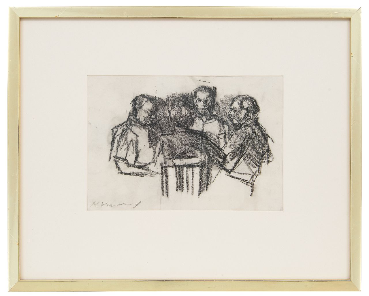 Verwey K. | Kees Verwey | Aquarellen en tekeningen te koop aangeboden | Kaartende mannen, zwart krijt op papier 16,8 x 24,2 cm, gesigneerd linksonder Verwey K. | Kees Verwey | Aquarellen en tekeningen te koop aangeboden | Kaartende mannen, zwart krijt op papier 16,8 x 24,2 cm, gesigneerd linksonder