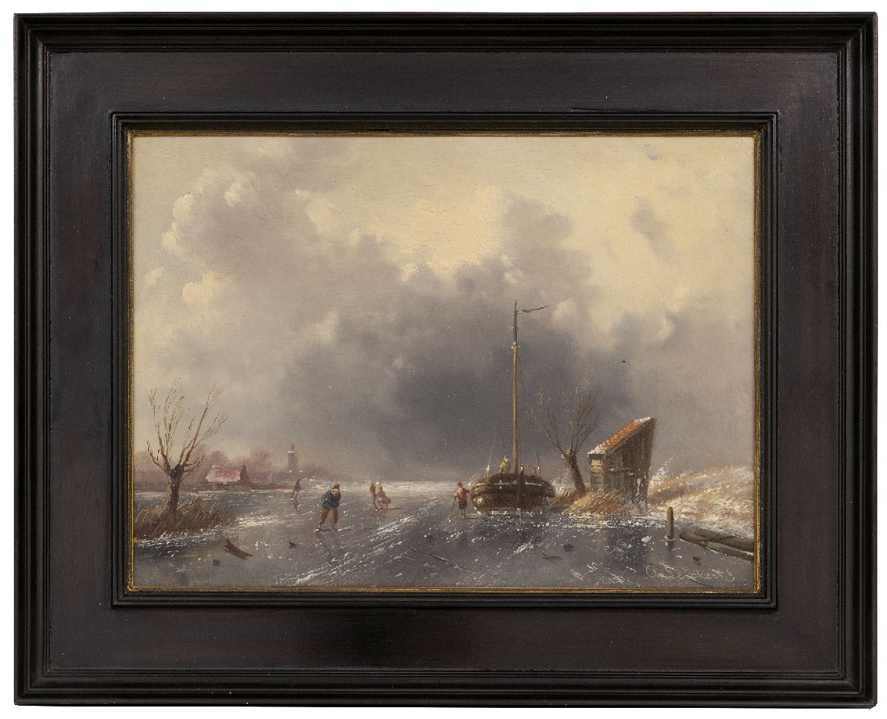 Leickert C.H.J. | 'Charles' Henri Joseph Leickert | Schilderijen te koop aangeboden | Schaatsers bij een naderende sneeuwstorm 'Wintertje', olieverf op paneel 18,6 x 25,8 cm, gesigneerd rechtsonder Leickert C.H.J. | 'Charles' Henri Joseph Leickert | Schilderijen te koop aangeboden | Schaatsers bij een naderende sneeuwstorm 'Wintertje', olieverf op paneel 18,6 x 25,8 cm, gesigneerd rechtsonder