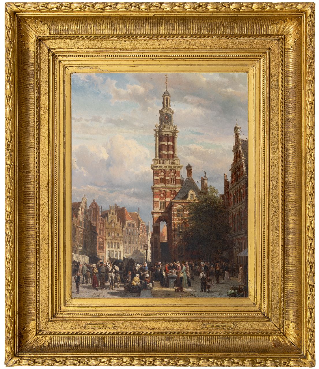 Springer C. | Cornelis Springer, Drukbevolkte markt voor de Wijnhuistoren in Zutphen, olieverf op paneel 60,2 x 47,5 cm, gesigneerd middenonder en gedateerd 1872 Springer C. | Cornelis Springer, Drukbevolkte markt voor de Wijnhuistoren in Zutphen, olieverf op paneel 60,2 x 47,5 cm, gesigneerd middenonder en gedateerd 1872