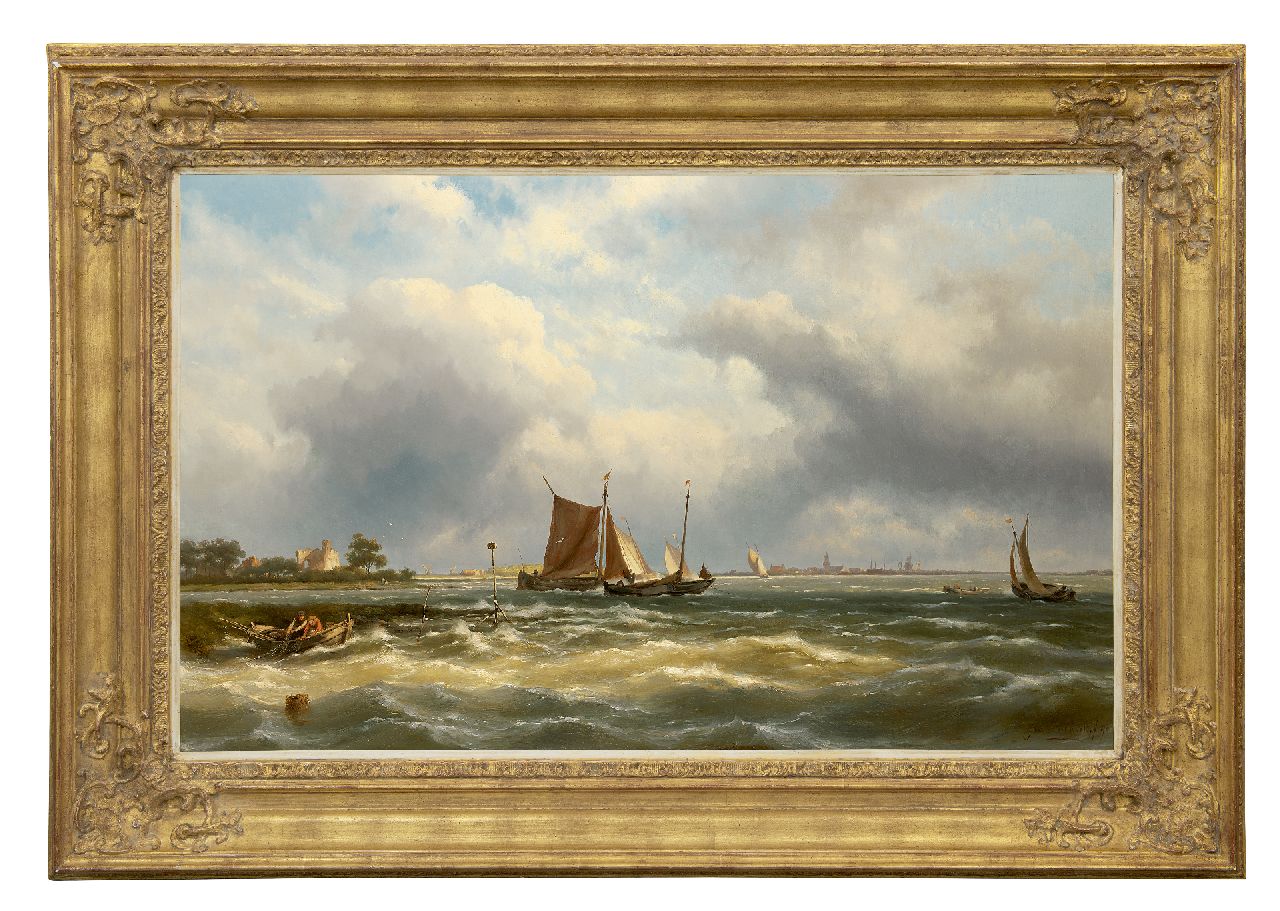 Koekkoek J.H.B. | Johannes Hermanus Barend 'Jan H.B.' Koekkoek | Schilderijen te koop aangeboden | Vissersschepen in een riviermonding, olieverf op doek 66,1 x 105,6 cm, gesigneerd rechtsonder en gedateerd '90 Koekkoek J.H.B. | Johannes Hermanus Barend 'Jan H.B.' Koekkoek | Schilderijen te koop aangeboden | Vissersschepen in een riviermonding, olieverf op doek 66,1 x 105,6 cm, gesigneerd rechtsonder en gedateerd '90