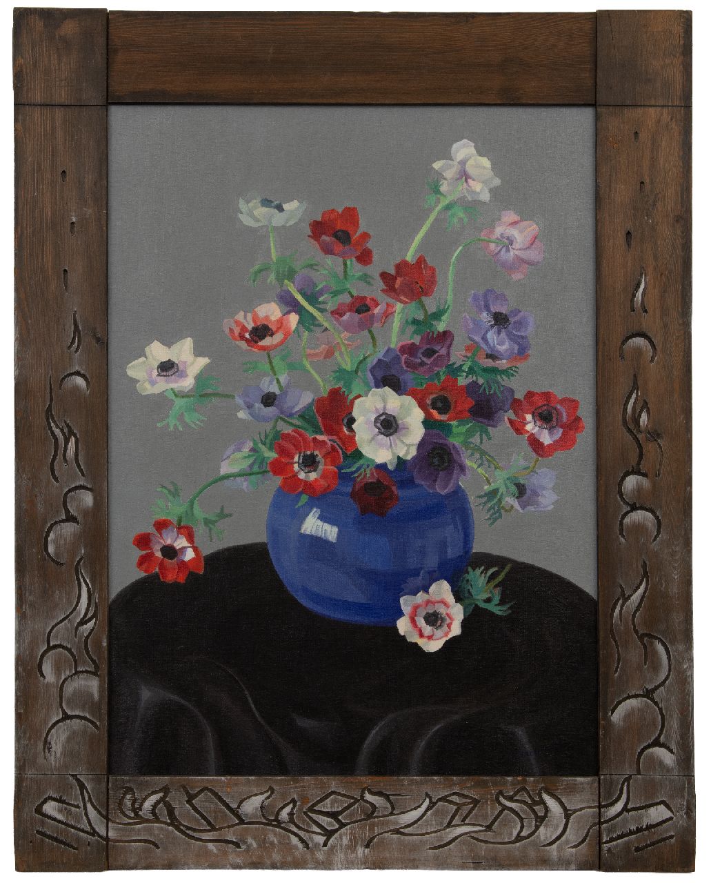 Smorenberg D.  | Dirk Smorenberg | Schilderijen te koop aangeboden | Anemonen in fellauwe vaas, olieverf op doek 70,5 x 50,5 cm, gesigneerd rechtsonder