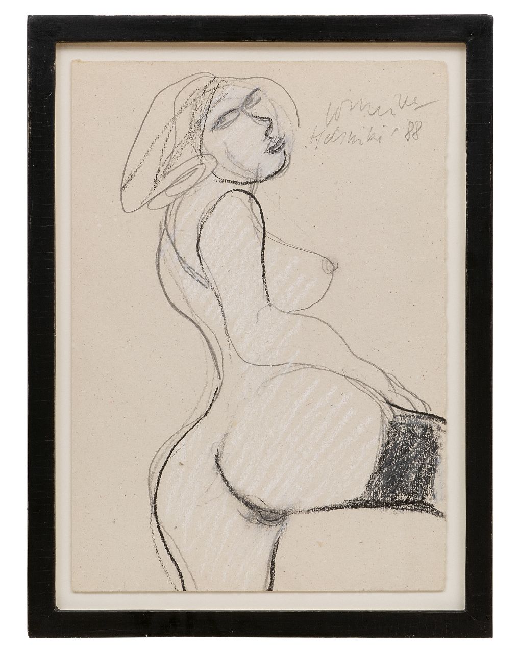 Corneille ('Corneille' Guillaume Beverloo)   | Corneille ('Corneille' Guillaume Beverloo) | Aquarellen en tekeningen te koop aangeboden | Vrouw, potlood en krijt op papier 29,7 x 21,0 cm, gesigneerd rechtsboven en gedateerd 'Helsinki' '88