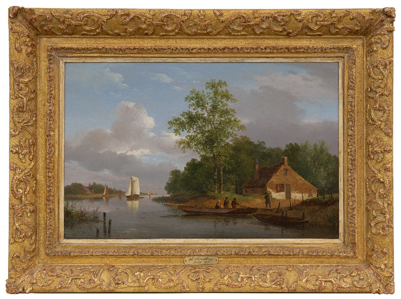 Schelfhout A.  | Andreas Schelfhout, Het overzetveer, olieverf op paneel 32,8 x 49,5 cm, te dateren ca. 1822