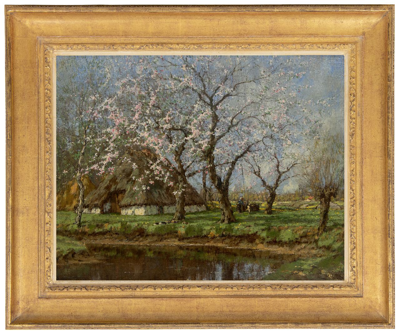 Gorter A.M. | 'Arnold' Marc Gorter, Voorjaar bij de boerderij met boerin bij waterpomp, olieverf op doek 62,6 x 79,4 cm, gesigneerd rechtsonder Gorter A.M. | 'Arnold' Marc Gorter, Voorjaar bij de boerderij met boerin bij waterpomp, olieverf op doek 62,6 x 79,4 cm, gesigneerd rechtsonder