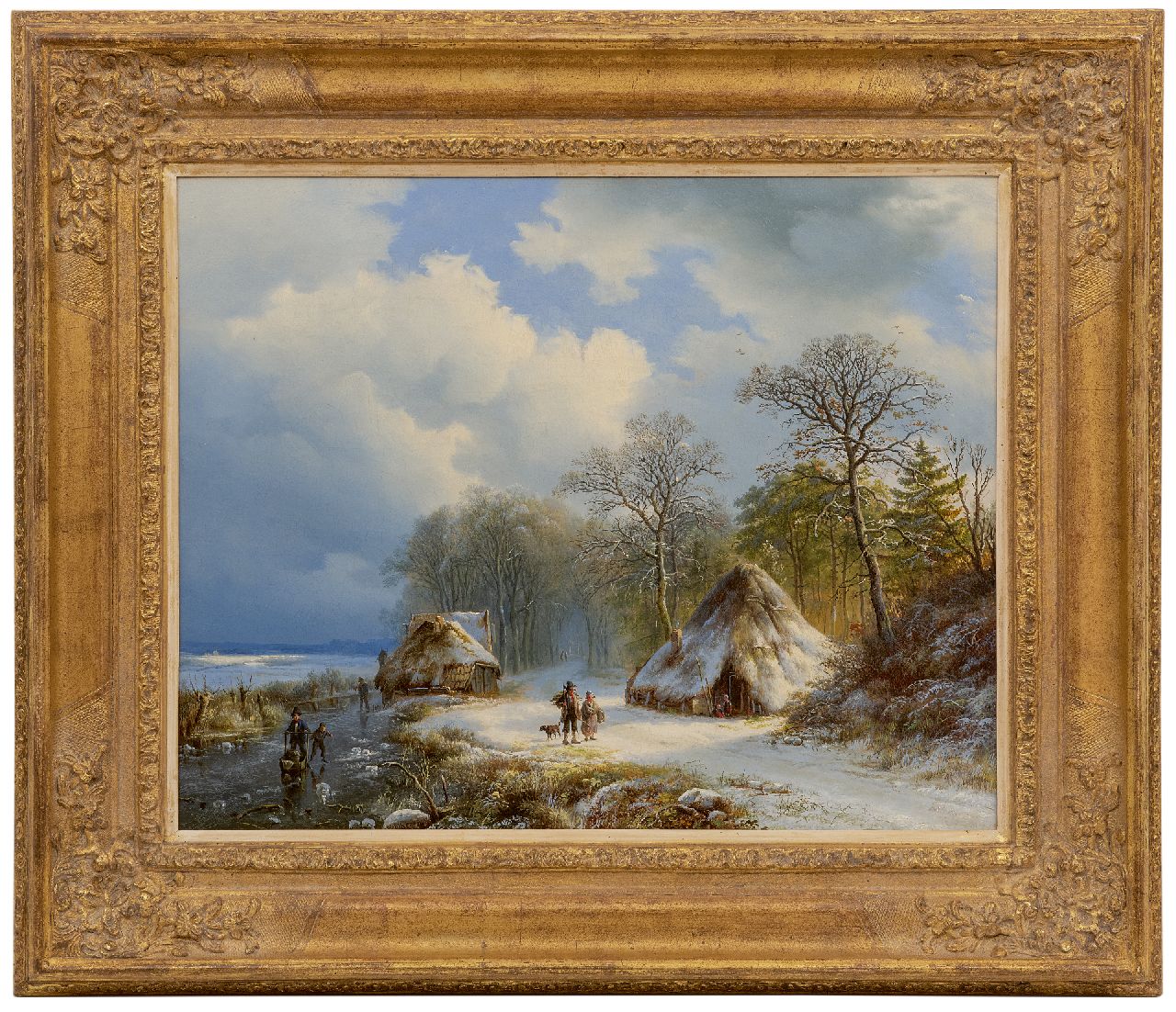 Bodeman W. | Willem Bodeman | Schilderijen te koop aangeboden | Winterlandschap met schaatsers en houtsprokkelaars, olieverf op doek 43,0 x 54,0 cm, gesigneerd middenonder en rechtsonder (vaag) en gedateerd '38 en 1838 Bodeman W. | Willem Bodeman | Schilderijen te koop aangeboden | Winterlandschap met schaatsers en houtsprokkelaars, olieverf op doek 43,0 x 54,0 cm, gesigneerd middenonder en rechtsonder (vaag) en gedateerd '38 en 1838