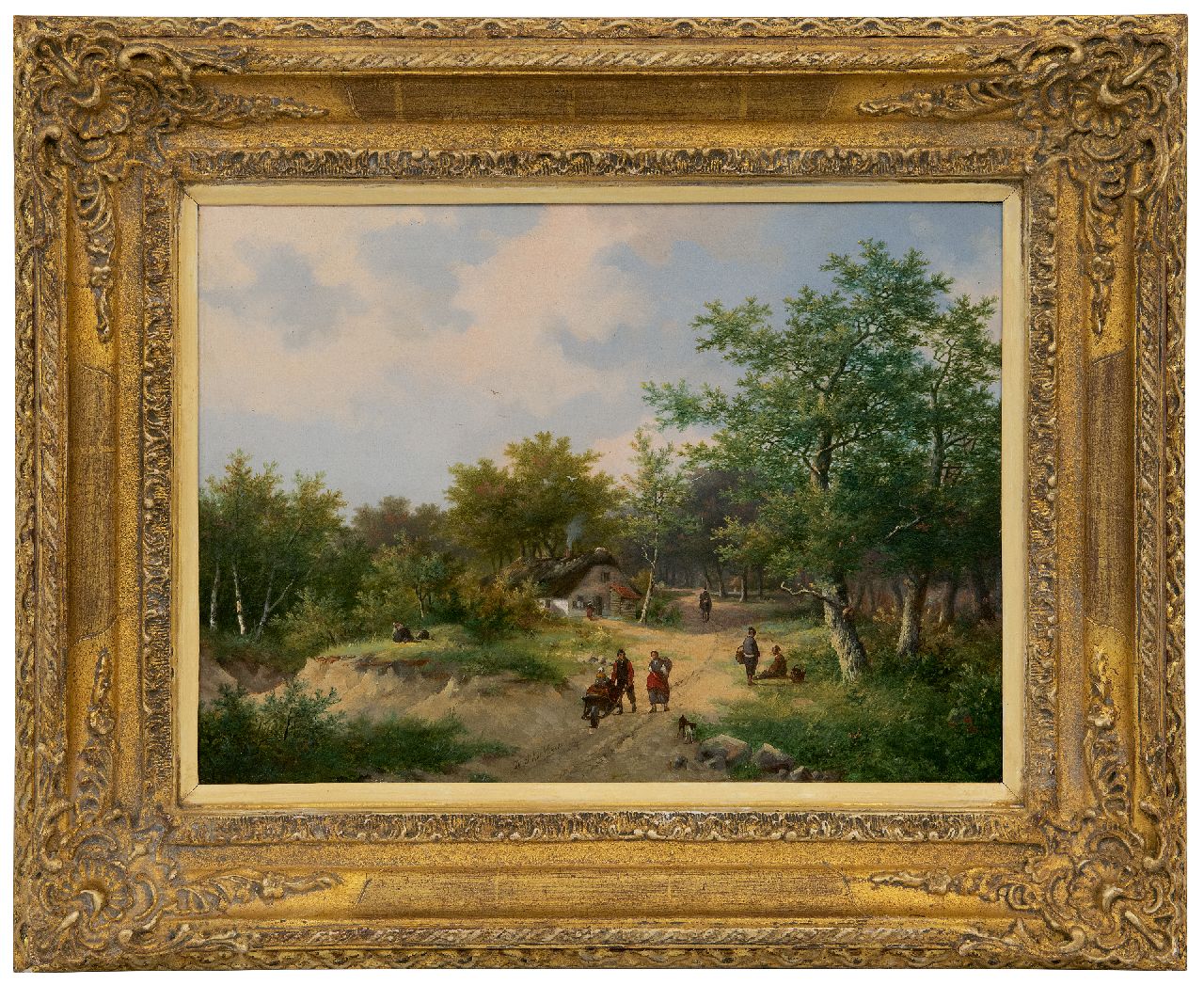 Koekkoek P.H. | Pieter Hendrik 'H.P.' Koekkoek | Schilderijen te koop aangeboden | Boerenvolk op een boomrijke landweg, olieverf op paneel 26,8 x 37,2 cm, gesigneerd middenonder Koekkoek P.H. | Pieter Hendrik 'H.P.' Koekkoek | Schilderijen te koop aangeboden | Boerenvolk op een boomrijke landweg, olieverf op paneel 26,8 x 37,2 cm, gesigneerd middenonder