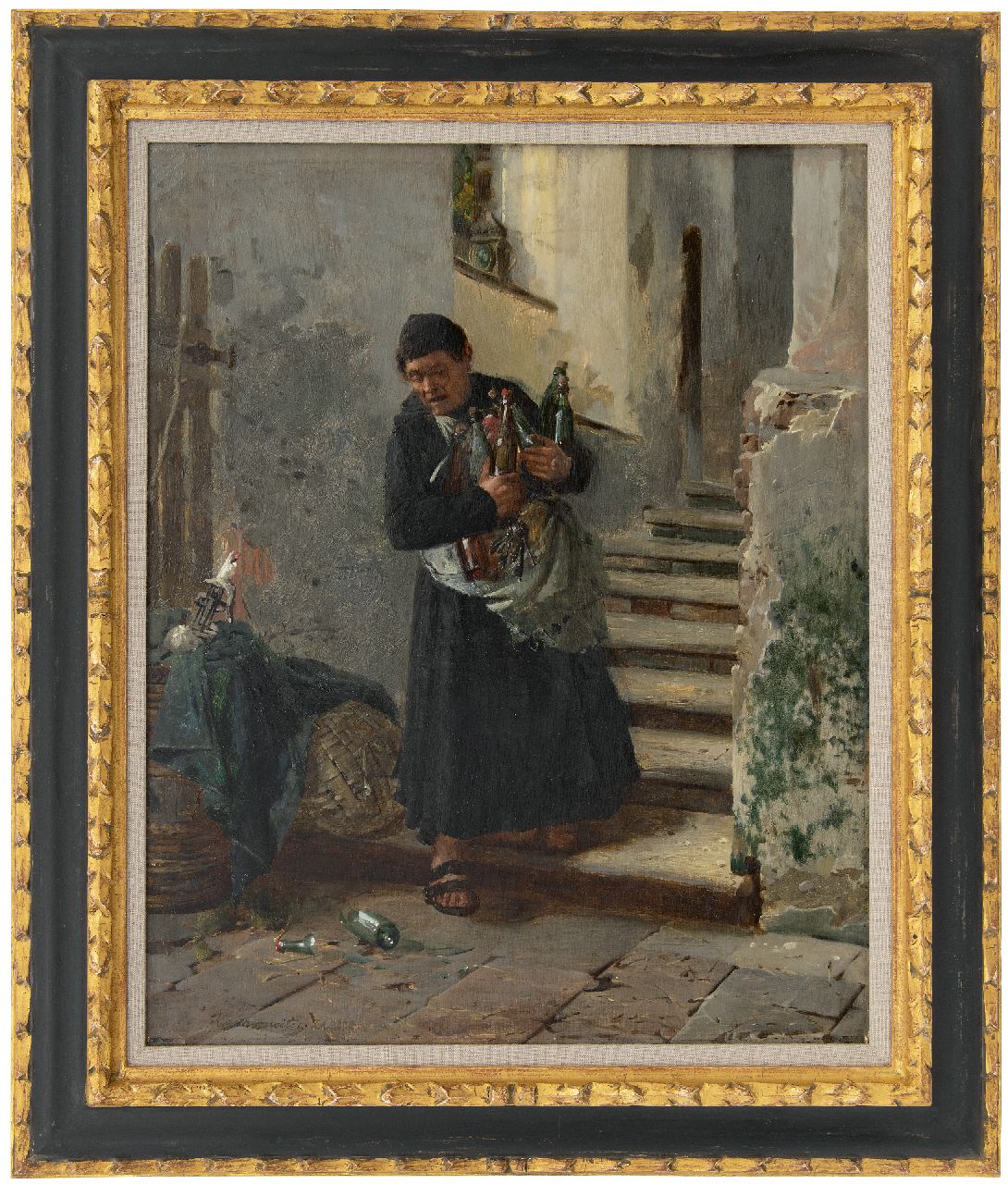 Kotschenreiter J.H.G.G. | Johann 'Hugo' Georg Gottlieb Kotschenreiter | Schilderijen te koop aangeboden | Het aanvullen van de wijnvoorraad, olieverf op doek 54,0 x 43,5 cm, gesigneerd linksonder en gedateerd '74 Kotschenreiter J.H.G.G. | Johann 'Hugo' Georg Gottlieb Kotschenreiter | Schilderijen te koop aangeboden | Het aanvullen van de wijnvoorraad, olieverf op doek 54,0 x 43,5 cm, gesigneerd linksonder en gedateerd '74