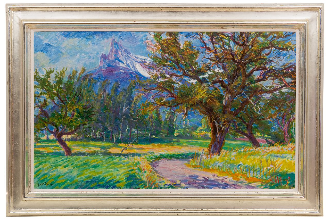 Dijkstra J.  | Johannes 'Johan' Dijkstra | Schilderijen te koop aangeboden | Zonnig landschap met besneeuwde bergen, olieverf op doek 60,4 x 100,5 cm, gesigneerd linksonder