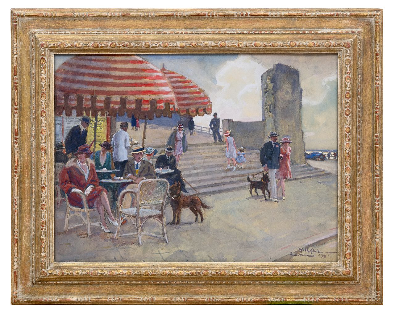 Sluiter J.W.  | Jan Willem 'Willy' Sluiter | Aquarellen en tekeningen te koop aangeboden | Op het terras, Scheveningen, aquarel en gouache op papier 47,5 x 64,5 cm, gesigneerd rechtsonder en gedateerd '39
