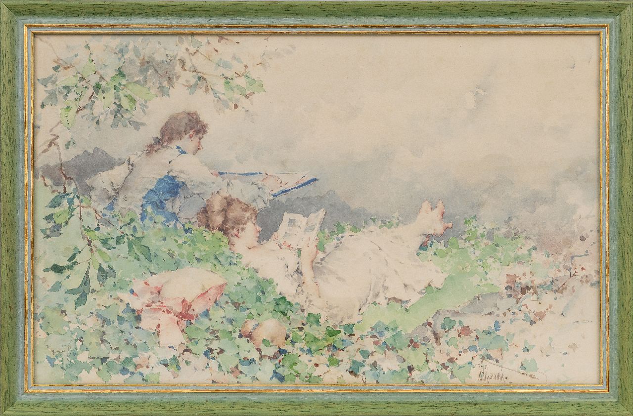 Kaemmerer F.H. | Frederik Hendrik Kaemmerer | Aquarellen en tekeningen te koop aangeboden | De huwelijksreis, aquarel op papier 28,0 x 45,0 cm, gesigneerd rechtsonder Kaemmerer F.H. | Frederik Hendrik Kaemmerer | Aquarellen en tekeningen te koop aangeboden | De huwelijksreis, aquarel op papier 28,0 x 45,0 cm, gesigneerd rechtsonder