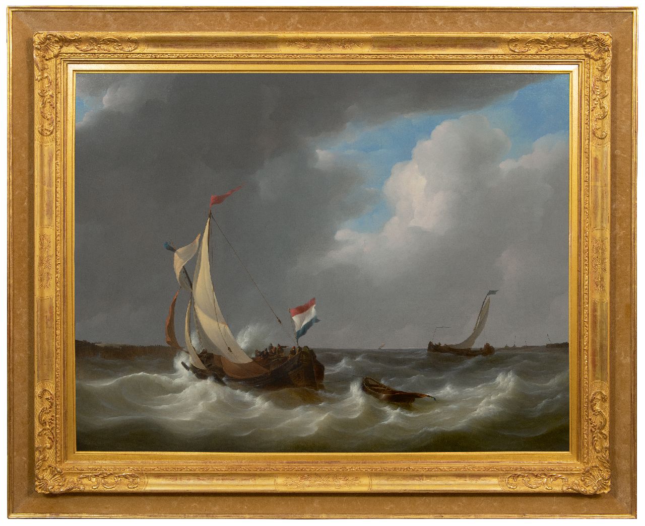 Schotel J.C. | Johannes Christianus Schotel | Schilderijen te koop aangeboden | Laverende schepen bij naderende storm, olieverf op doek 71,4 x 93,3 cm, gesigneerd linksonder en gedateerd 1829 Schotel J.C. | Johannes Christianus Schotel | Schilderijen te koop aangeboden | Laverende schepen bij naderende storm, olieverf op doek 71,4 x 93,3 cm, gesigneerd linksonder en gedateerd 1829