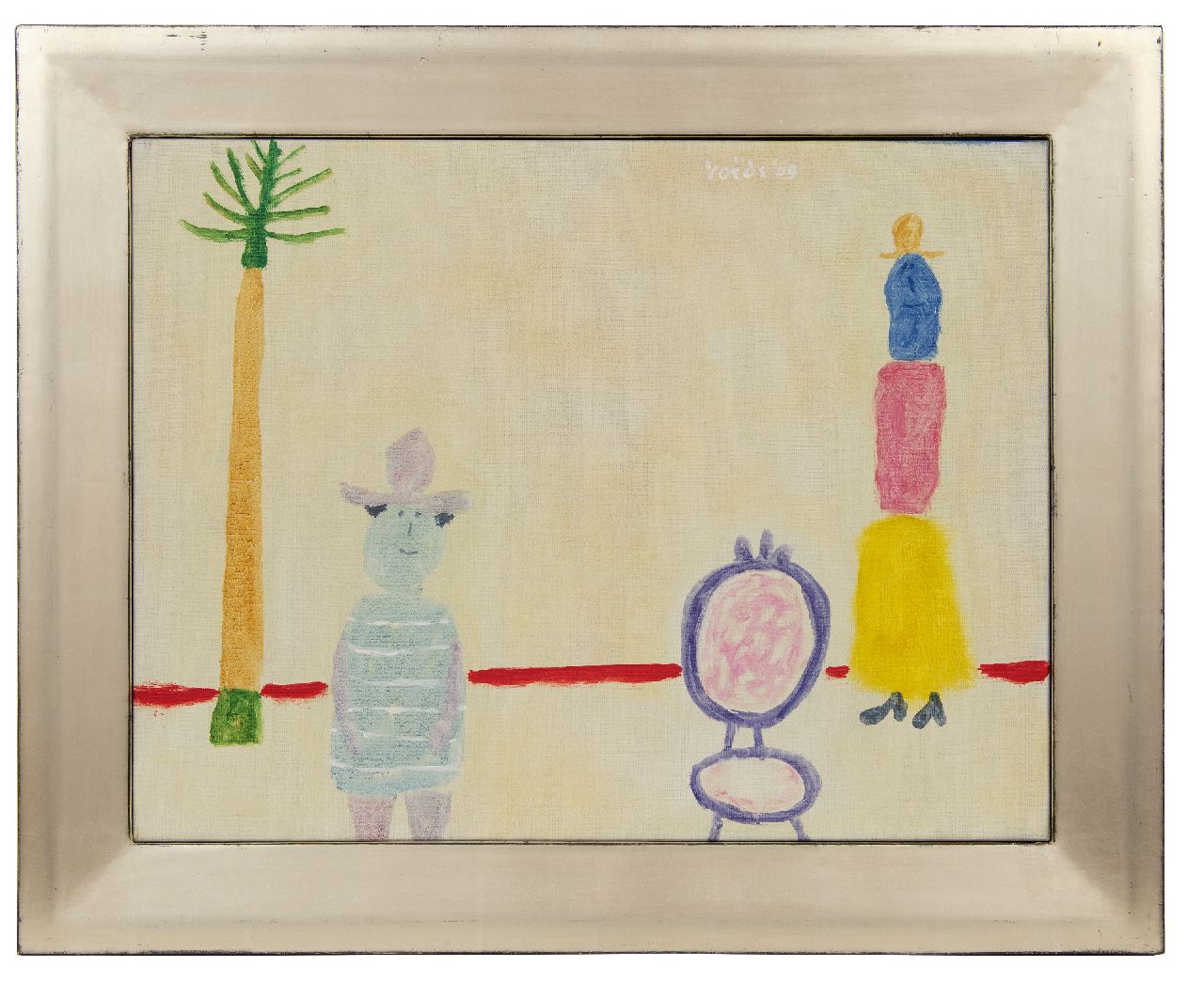 Roëde J.  | Jan Roëde | Schilderijen te koop aangeboden | Figuren met palmboom, olieverf op doek 45,9 x 59,9 cm, gesigneerd m.b. en gedateerd '69