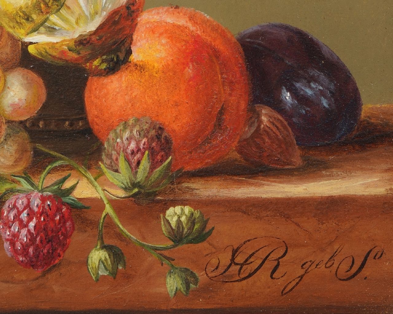 Onbekend signaturen Stilleven met vruchten en Vlaamse Gaai op een tak