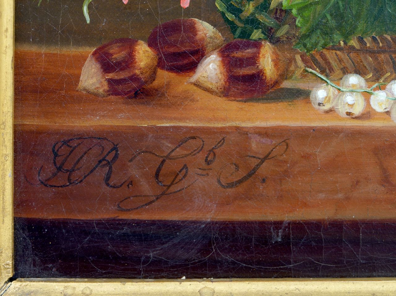 Onbekend signaturen Stilleven met bloemen en fruit in een mand