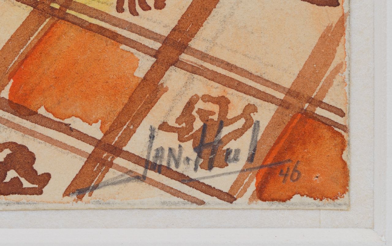 Jan Hul signaturen Stilleven met boeket en schaal met soezen