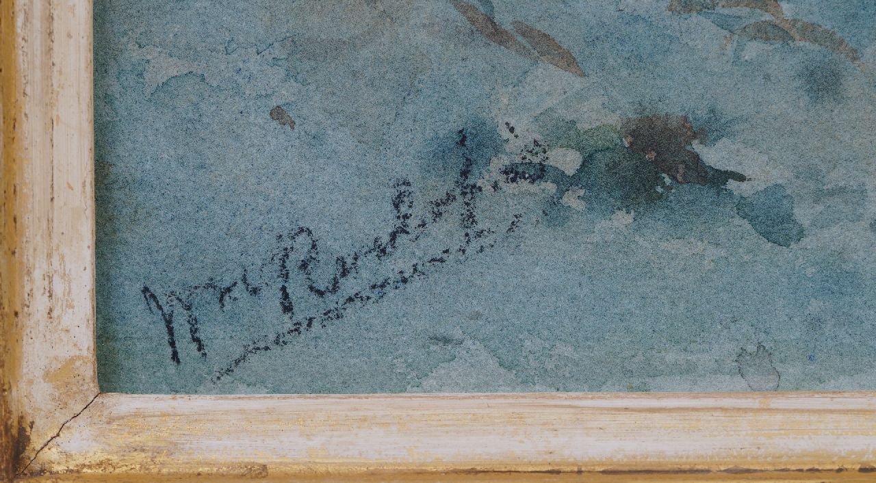 Willem Roelofs signaturen Waterlandschap met wasvlonder en bleekveldje