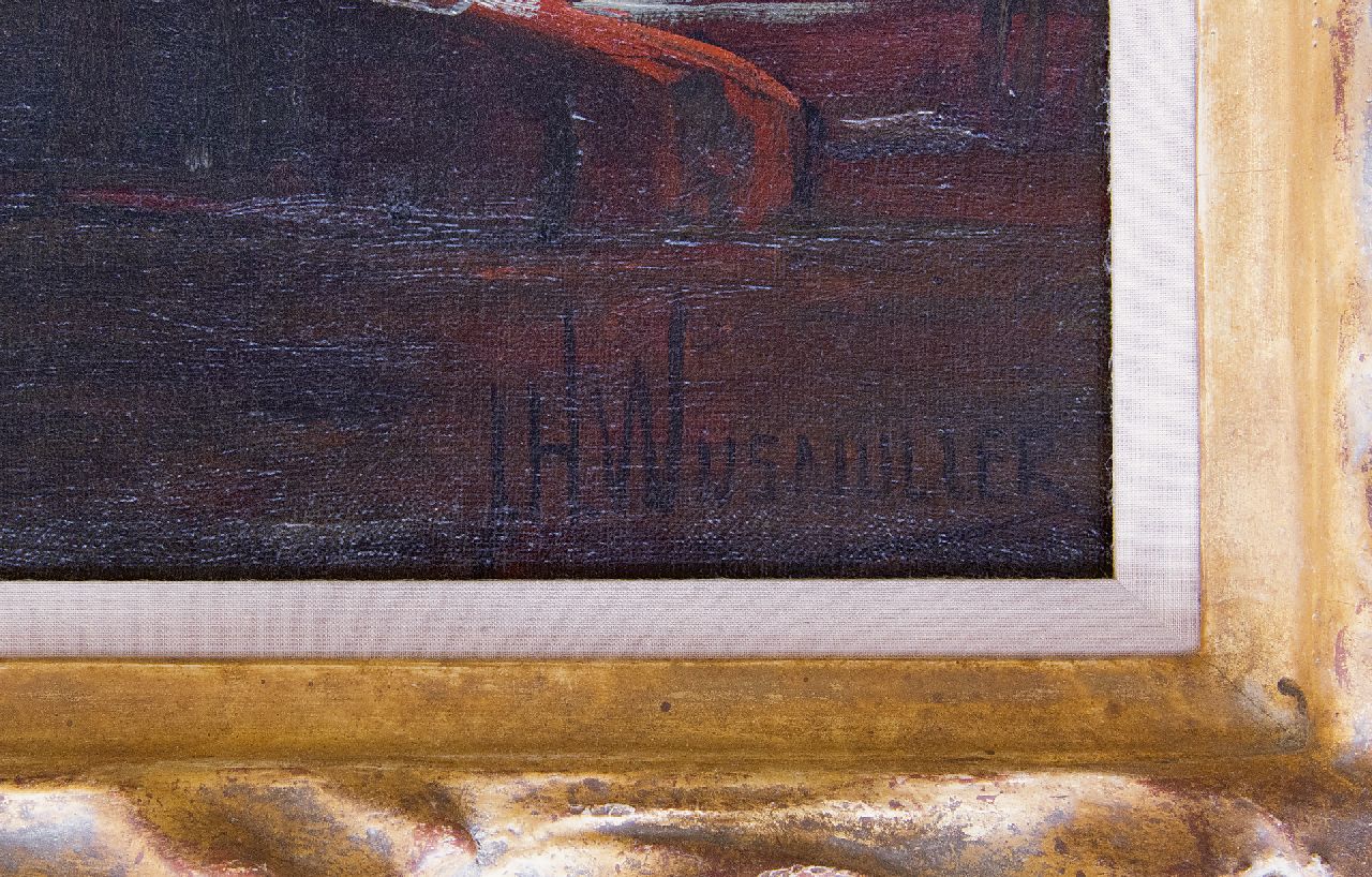 Jan Hillebrand Wijsmuller signaturen Amsterdams havengezicht met de St. Nicolaaskerk