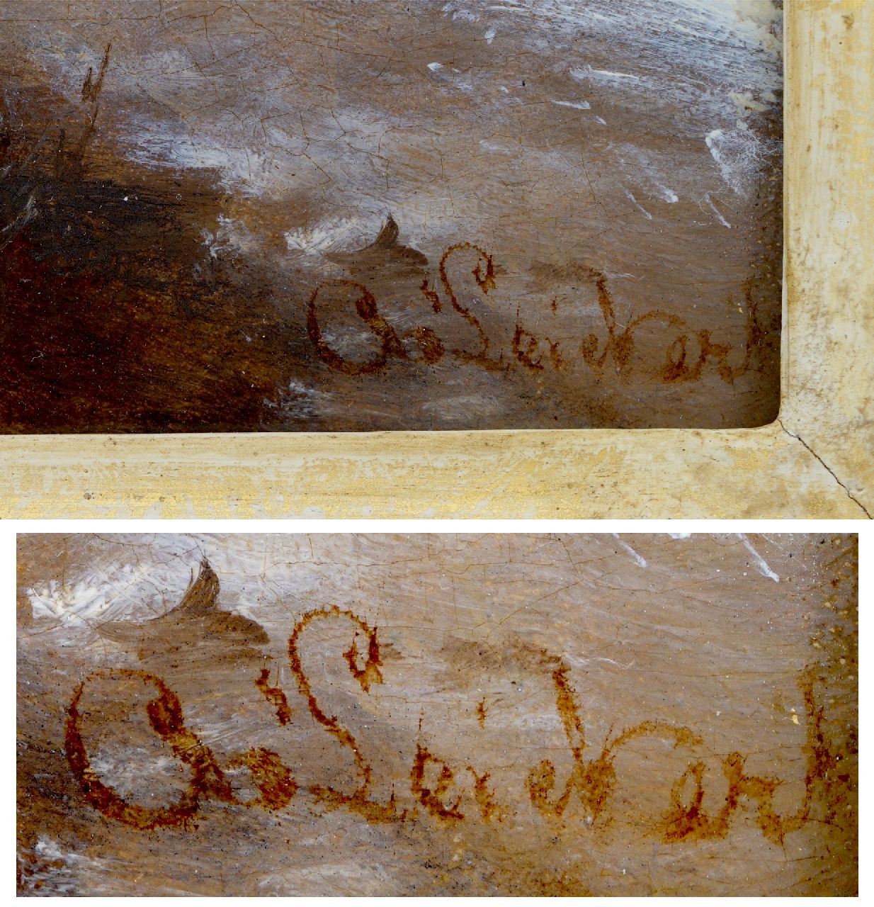 Charles Leickert signaturen Winterlandschap met naderende sneeuwstorm