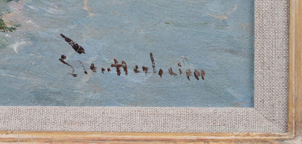 Louis Stutterheim signaturen Rivierlandschap met zeilende aak