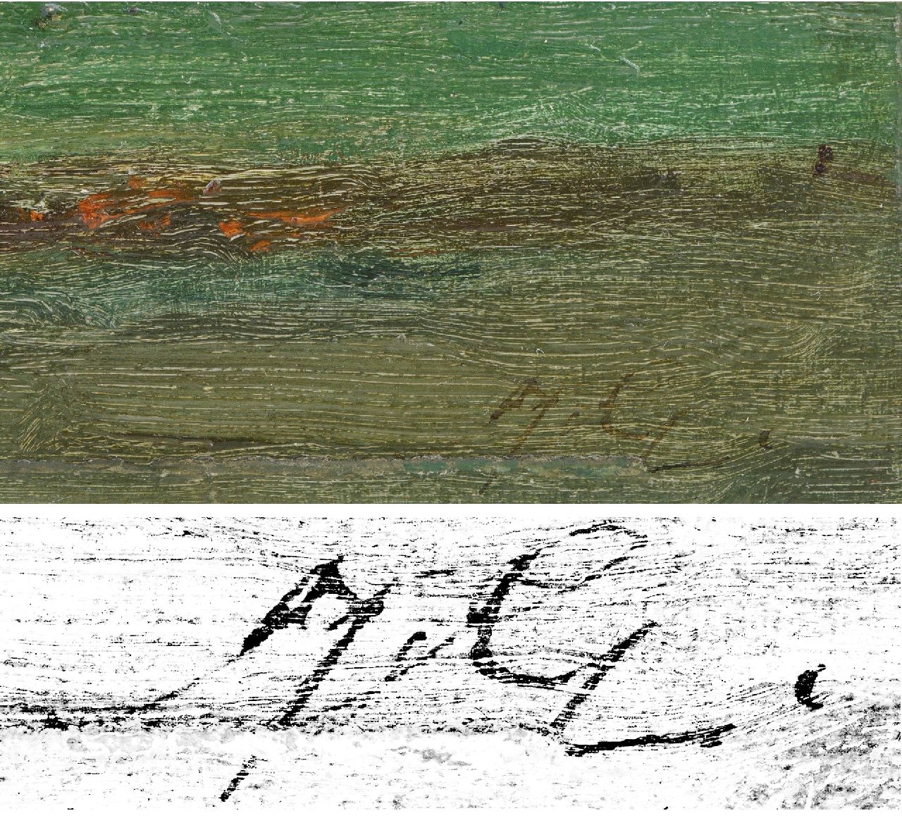 Europese School, 19e eeuw signaturen Onweer boven een weidelandschap