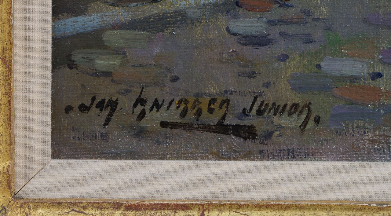 Jan Knikker jr. signaturen Zonnig dorpsgezicht met figuren