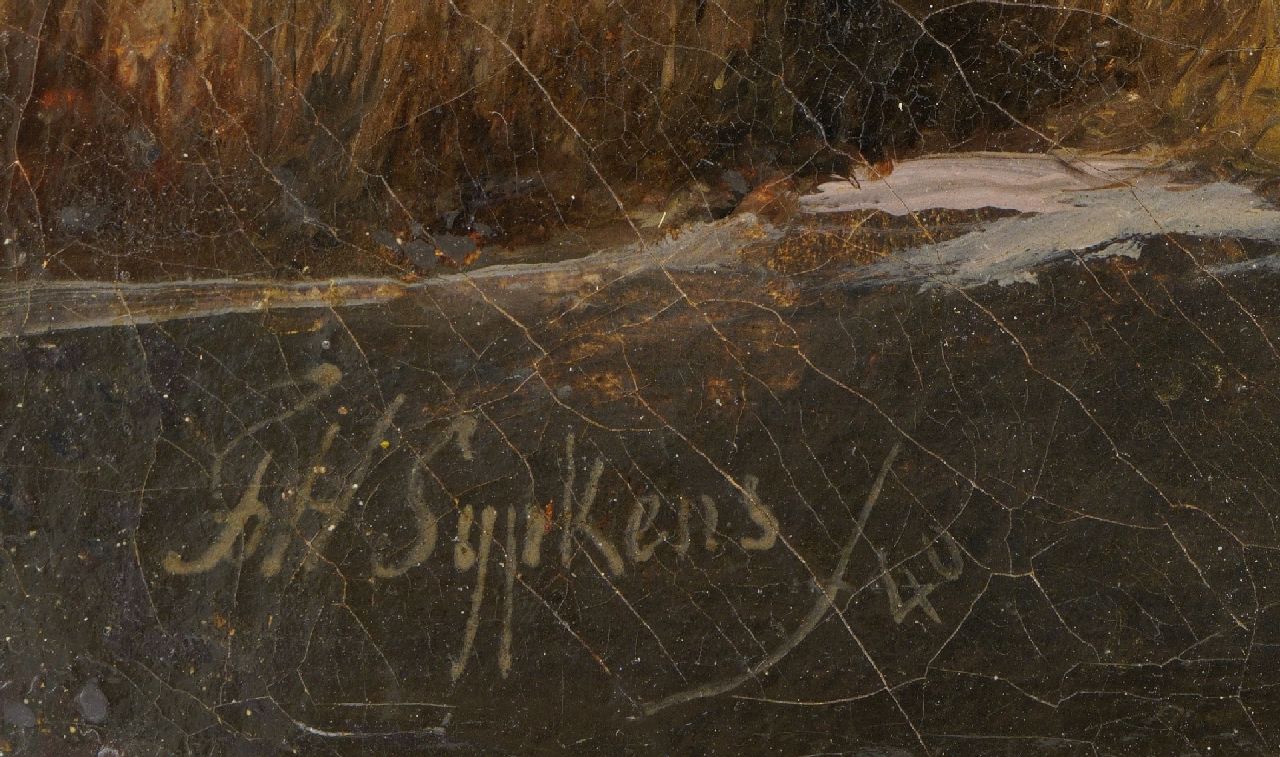 Ferdinand Hendrik Sijpkens signaturen Bevroren rivierlandschap met schaatsers