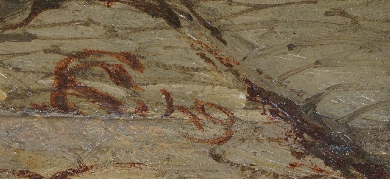 Cornelis Springer signaturen Zomers gezicht op de Hoofdwacht aan de Grote Markt in Zwolle