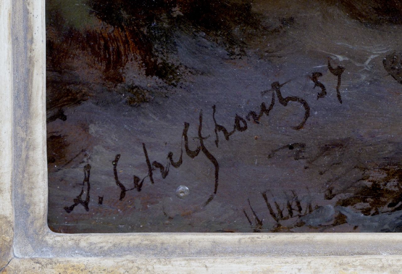 Andreas Schelfhout signaturen Panoramisch zomerlandschap met overzetveer