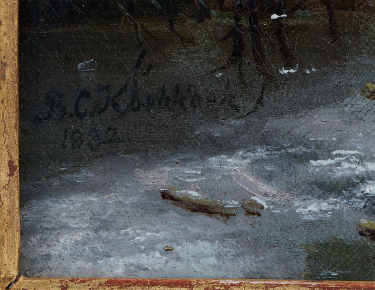 Barend Cornelis Koekkoek signaturen IJsgezicht met schaatsers en houtsprokkelaars met een paardenslee