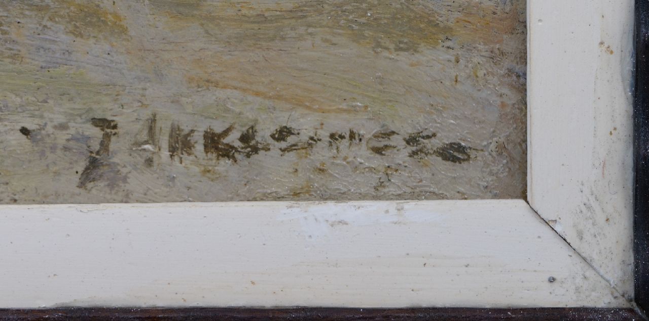 Johannes Evert Akkeringa signaturen Winterse wandeling met het kindje in de slee