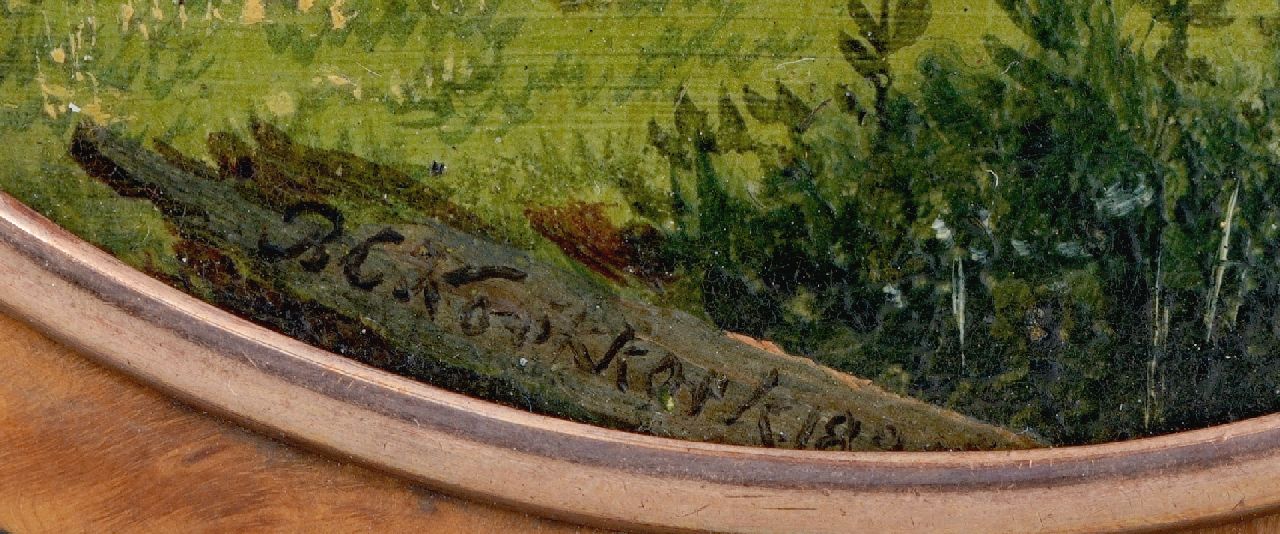 Barend Cornelis Koekkoek signaturen Dekseldoosje beschilderd met koeien in een rivierlandschap