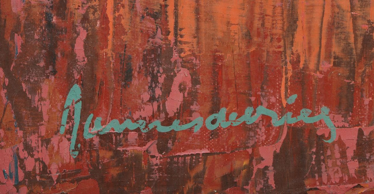 Jannes de Vries signaturen Boerderij, Westerwolde; VERSO: zicht op de Waal